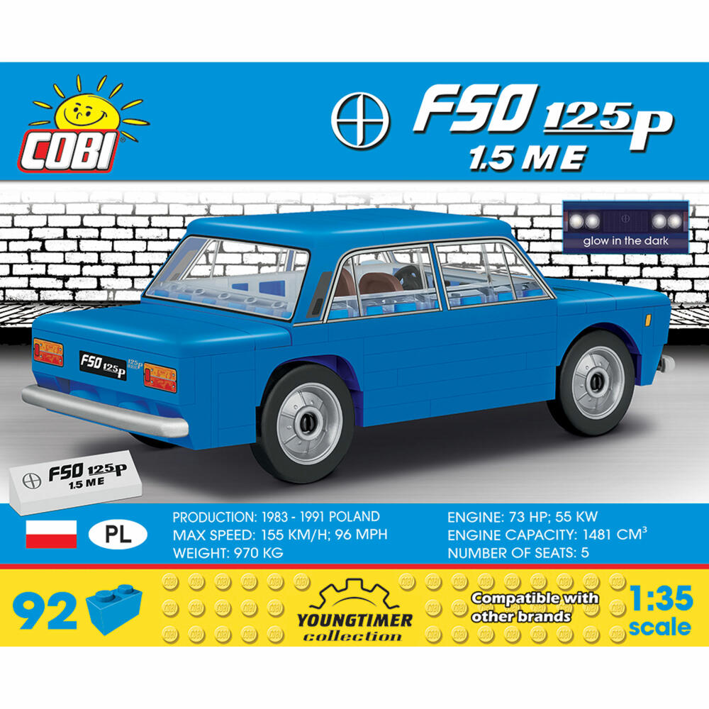 COBI Youngtimer Collection FSO 125p 1.5 ME, Car, Vehicle, Collectible Cars, Toys, Games, Construction Blocks, Plastic, 92 Parts, 24525