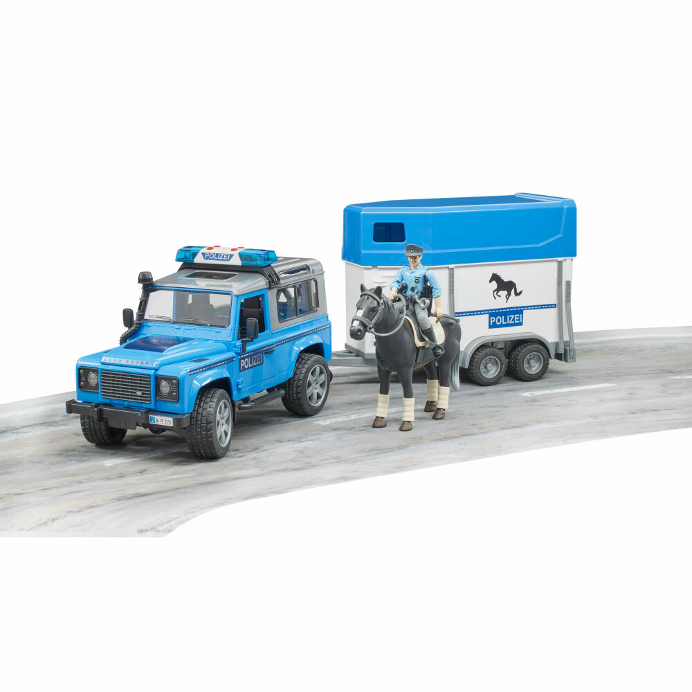 Bruder Emergency Vehicles Land Rover Defender Police Vehicle, Horse Trailer, Horse, Policeman, Model Vehicle, Model Vehicle, Toy, 02588