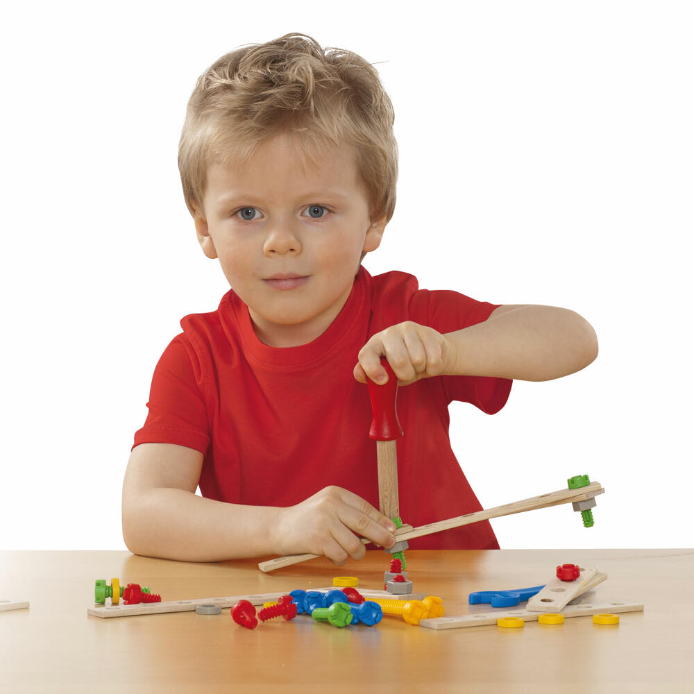 Eichhorn Constructor Kranwagen Set, 70-tlg., Baukasten, Bau Set, Bausatz, Kinder Spielzeug, Holz, 100039022