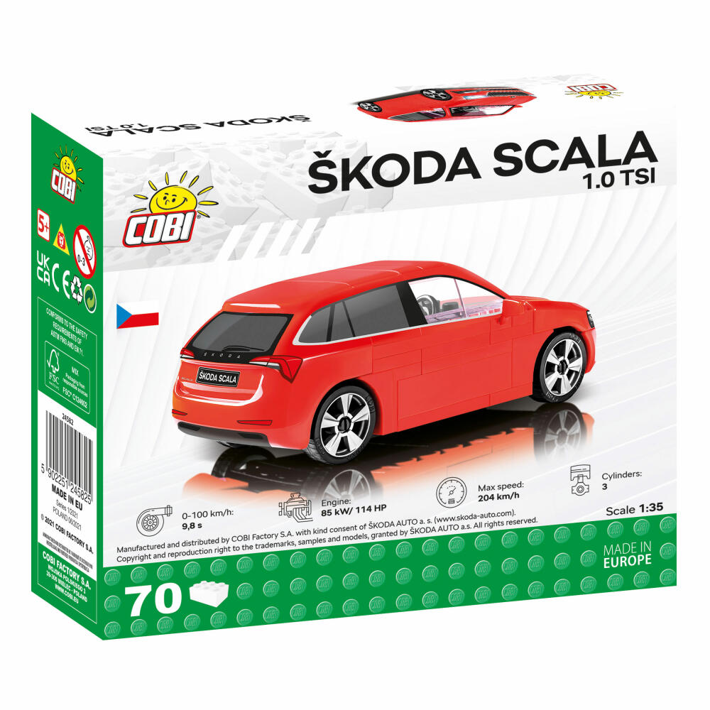 COBI Skoda Scala, Car, Vehicle, Collectible Cars, Toys, Games, Construction Blocks, 70 Parts, 24582
