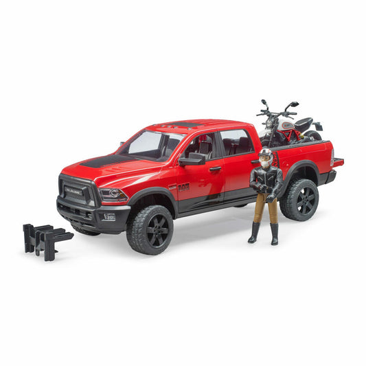Bruder Leisure RAM 2500 Power Wagon, with Scrambler Ducati Desert Sled and Driver, Pick Up Truck, Motirrad, Model Vehicle, Model Vehicle, Toy, 02502