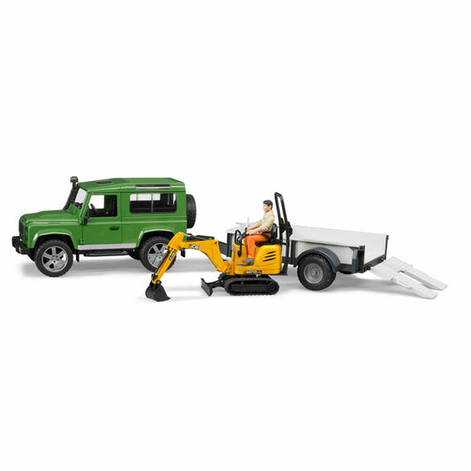 Bruder Construction Vehicles Land Rover Defender Station Wagon, with Trailer, JCB Micro Excavator 8010 CTS, Construction Worker, Excavator, Model Vehicle, Model Vehicle, Toy, 02593