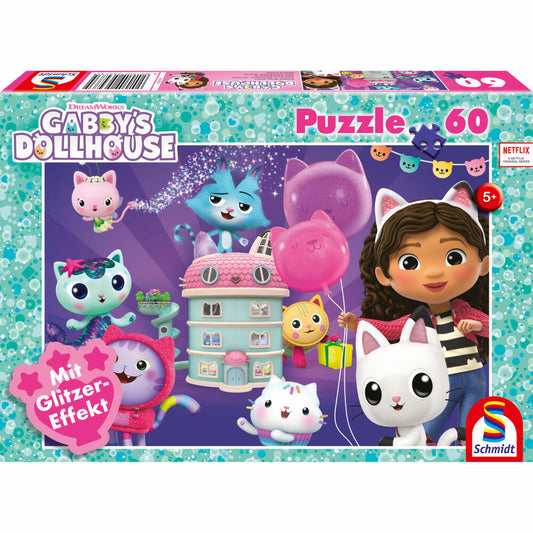 Schmidt Spiele Gabbyss Dollhouse Birthday Party in the Dollhouse, Puzzle, Children's Puzzle, Glitter Puzzle, 60 Pieces, 56473
