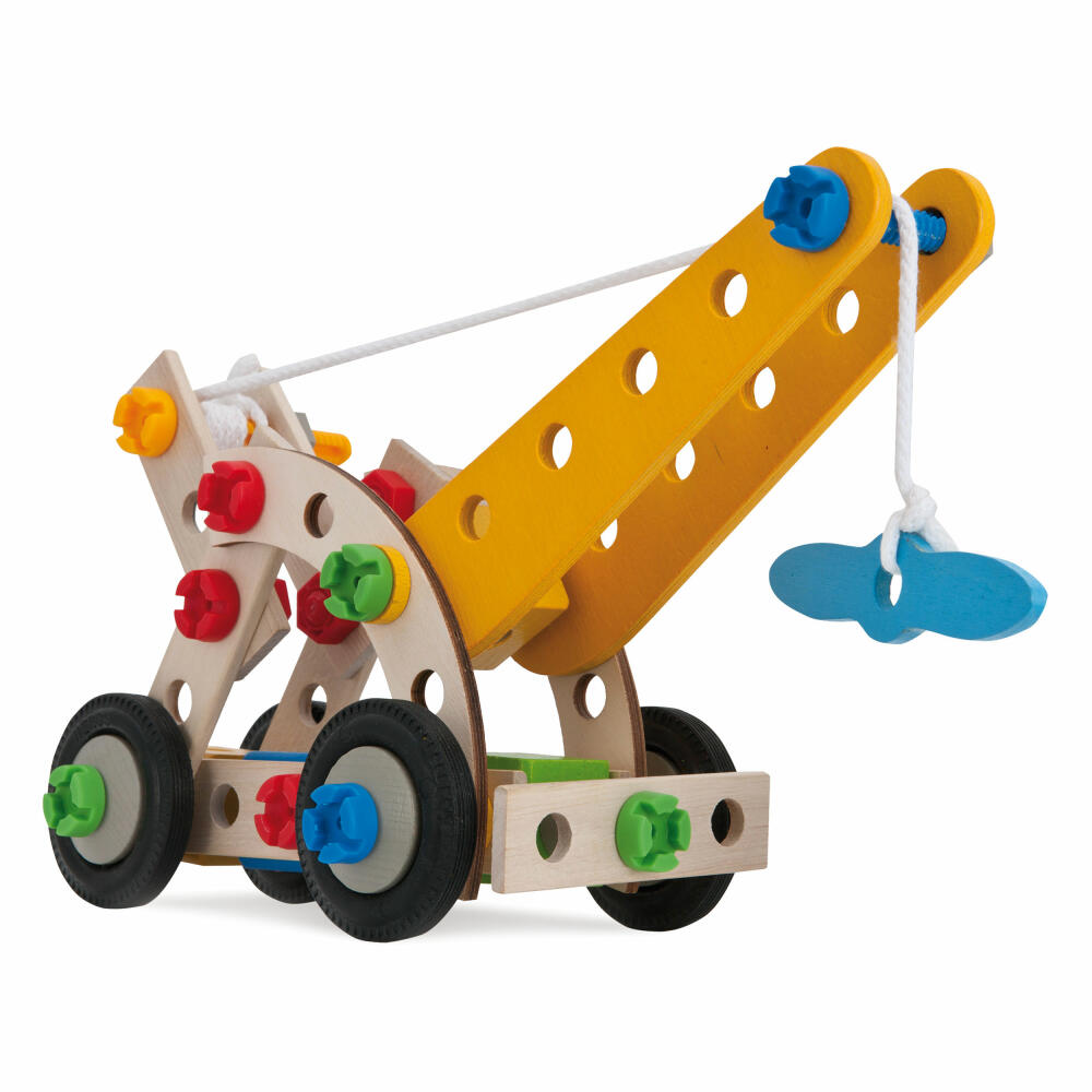 Eichhorn Constructor Kranwagen Set, 70-tlg., Baukasten, Bau Set, Bausatz, Kinder Spielzeug, Holz, 100039022