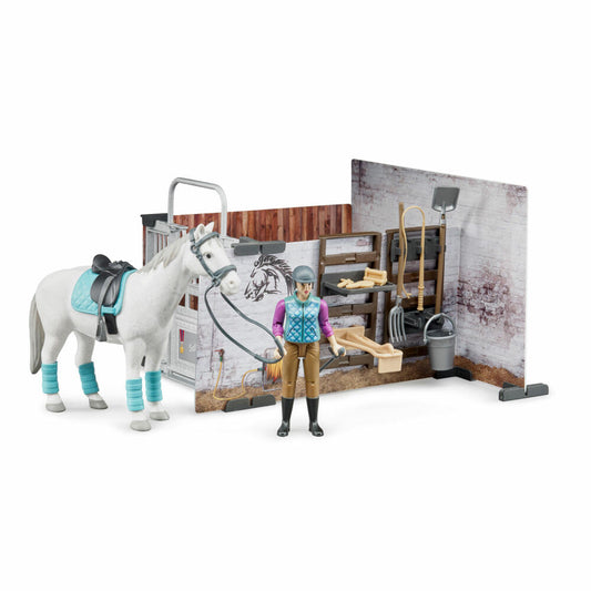 Bruder bworld Horse Stable, 17 pcs., Horse, Rider, Play Figure, Accessories, Toy, 62506