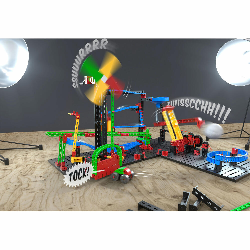 fischertechnik Advanced Funny Machines Kettenreaktion, Baukasten, Bau Konstruktionsspielzeug für Kinder, 385 Teile, 3 Modelle, ab 7 Jahren, 551588