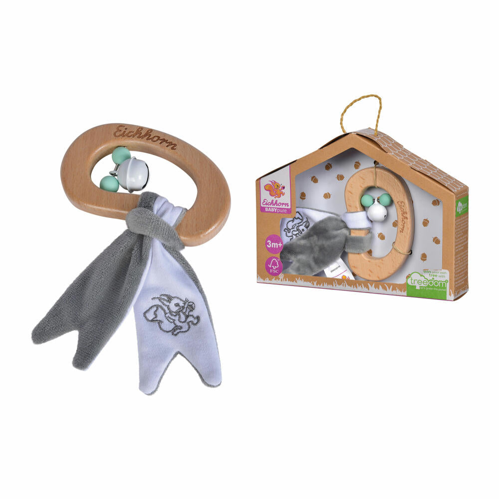 Eichhorn Baby Pure Rassel, Greifling, Babyrassel, Babyspielzeug, Baby Spielzeug, ab 3 Monaten, Holz / Plüsch, 100005711