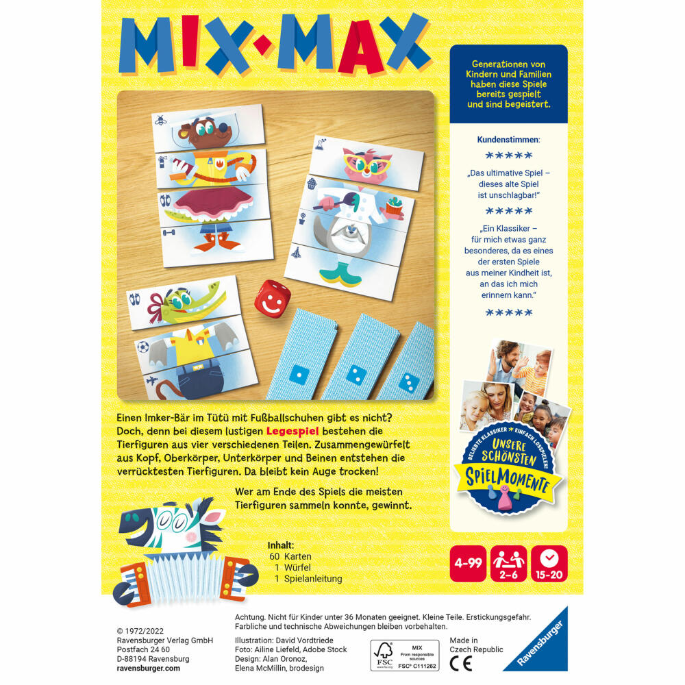 Ravensburger Mix Max, puzzle game, dice game, children's game, children's game, from 4 years, 20855