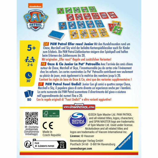 Ravensburger Paw Patrol Elfer raus! Junior, Kartenspiel, Kinderspiel, Kinder, ab 5 Jahren, 20953