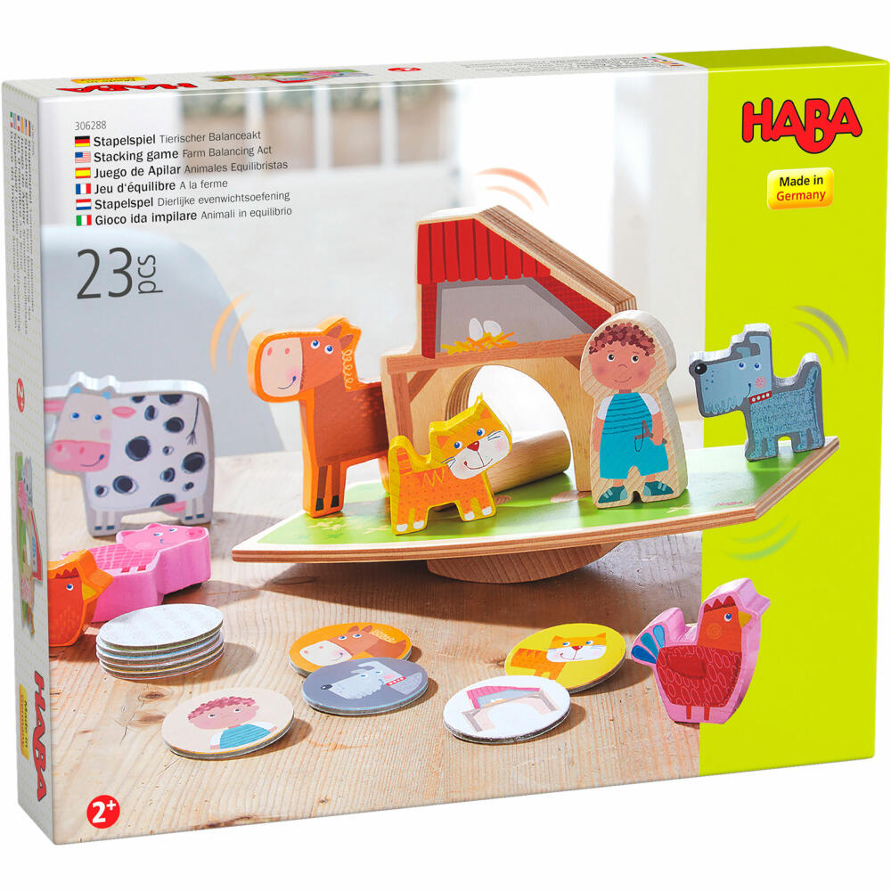 HABA Stapelspiel Tierischer Balanceakt, Stapelspielzeug, Motorik Spielzeug, Baby, 306288