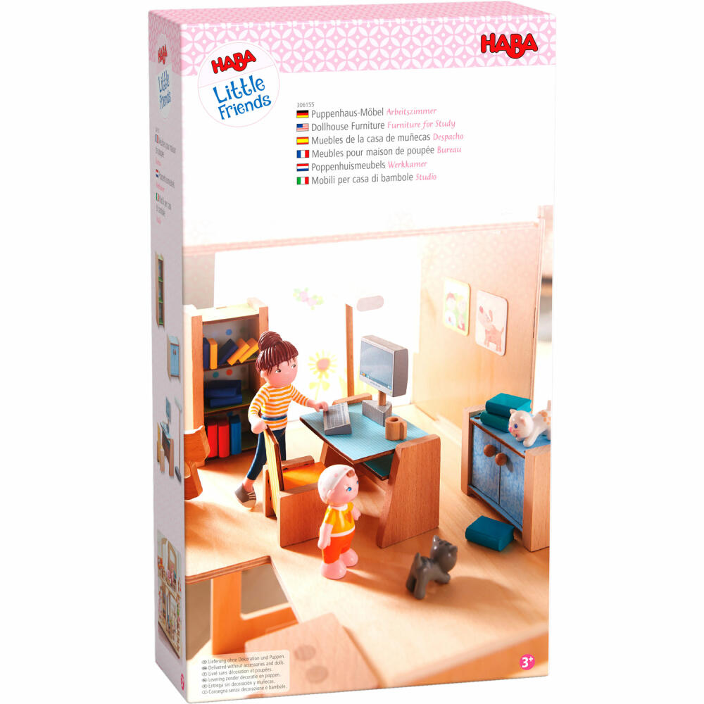 HABA Little Friends - Puppenhaus-Möbel Arbeitszimmer, Wohndeko, Holz, 306155