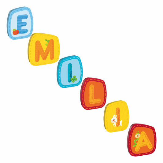 HABA wooden letters, name Emilia, letters, door sign, wall, decoration, children's room, child, baby