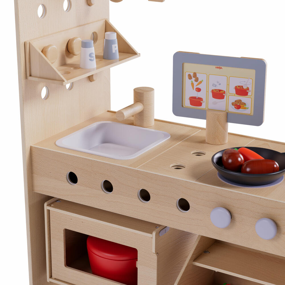 HABA Creative Play 3 in 1, Spielküche, Kaufladen, Werkstatt, Kinder Spielzeug, ab 3 Jahren, 2011830001
