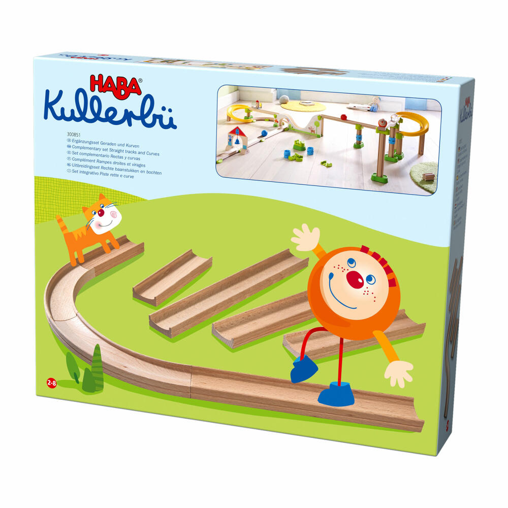 HABA Kullerbü Ergänzungsset Geraden und Kurven, Ergänzung für Kugelbahn, Bahnen, 300851