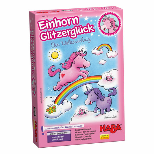 HABA Unicorn Glitter Luck The Cloud Treasure, Dice Game, Running Game, Collecting Game, 300123