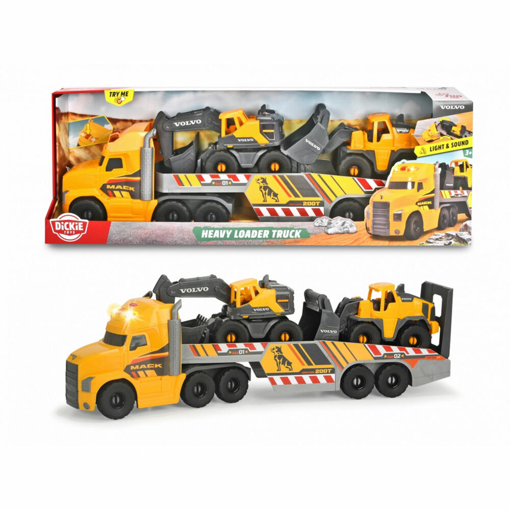 Dickie Toys Large Mack Truck with 2 Volvo Vehicles, Truck, Dump Truck, Toy Car, 203729012