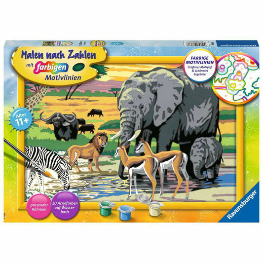 Ravensburger Malen nach Zahlen Tiere in Afrika, Mal-Set für Kinder, 28766