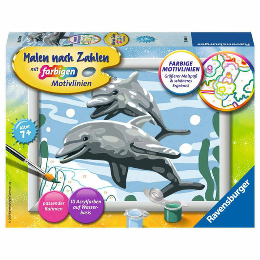 Ravensburger Malen nach Zahlen Freundliche Delfine, Mal-Set für Kinder, 28468