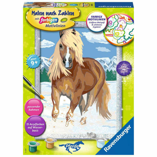 Ravensburger Malen nach Zahlen Haflinger im Schnee, Mal-Set für Kinder, 28780
