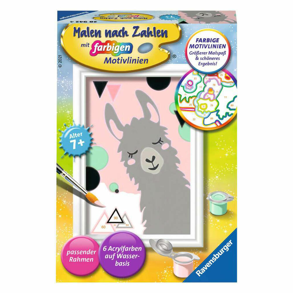 Ravensburger Malen nach Zahlen Glückliches Lama, Mal-Set für Kinder, 28942