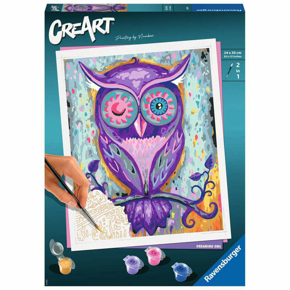 Ravensburger CreArt Dreaming Owl, Malen nach Zahlen, Malset, Malvorlage, Malen, 28990