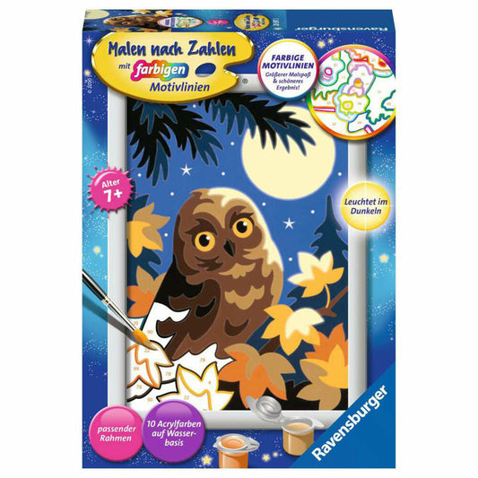 Ravensburger Malen nach Zahlen Eule im Mondschein, Mal-Set für Kinder, 28697