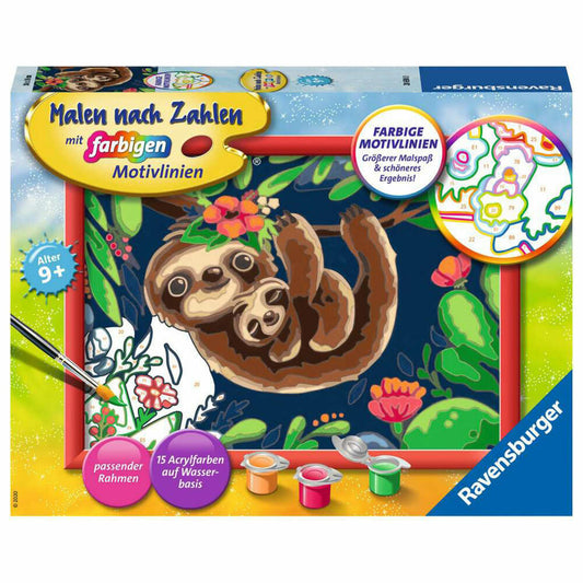 Ravensburger Malen nach Zahlen Niedliche Faultiere, Mal-Set für Kinder, 28698