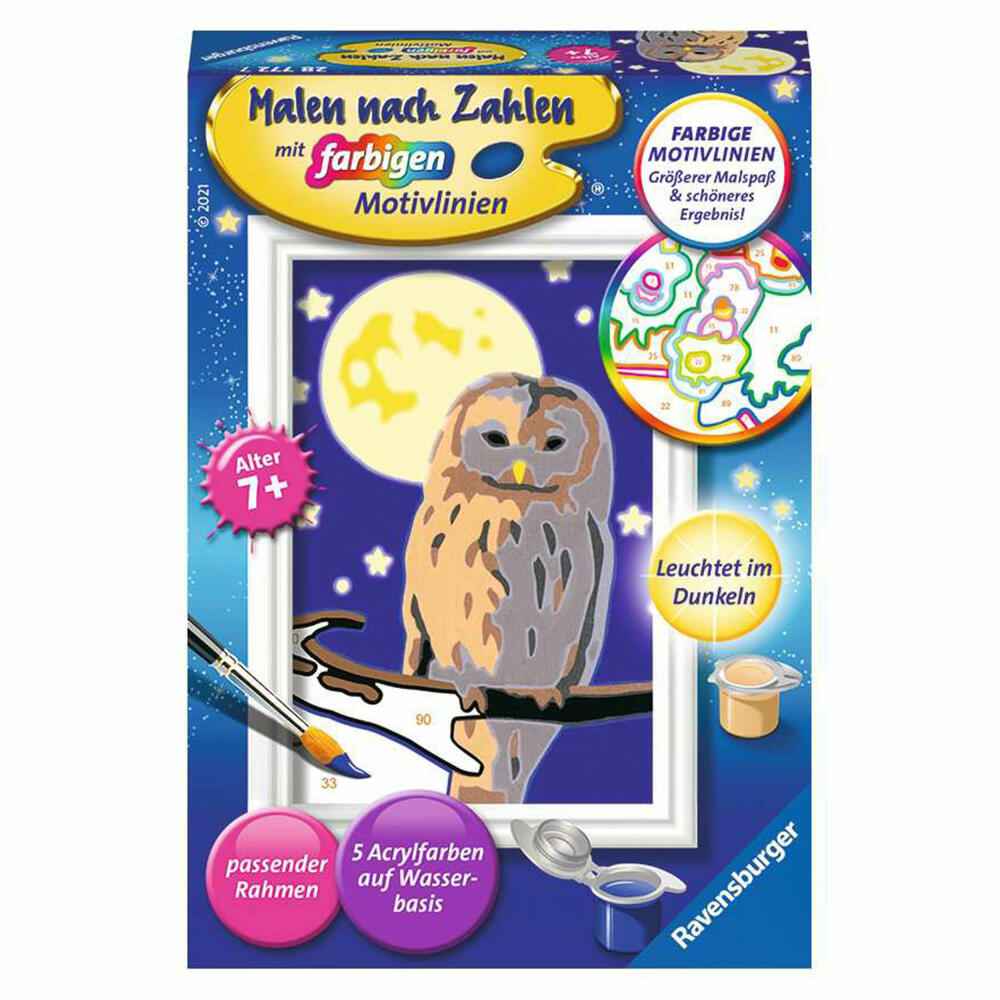 Ravensburger Malen nach Zahlen Nachteule, Mal-Set für Kinder, 28772