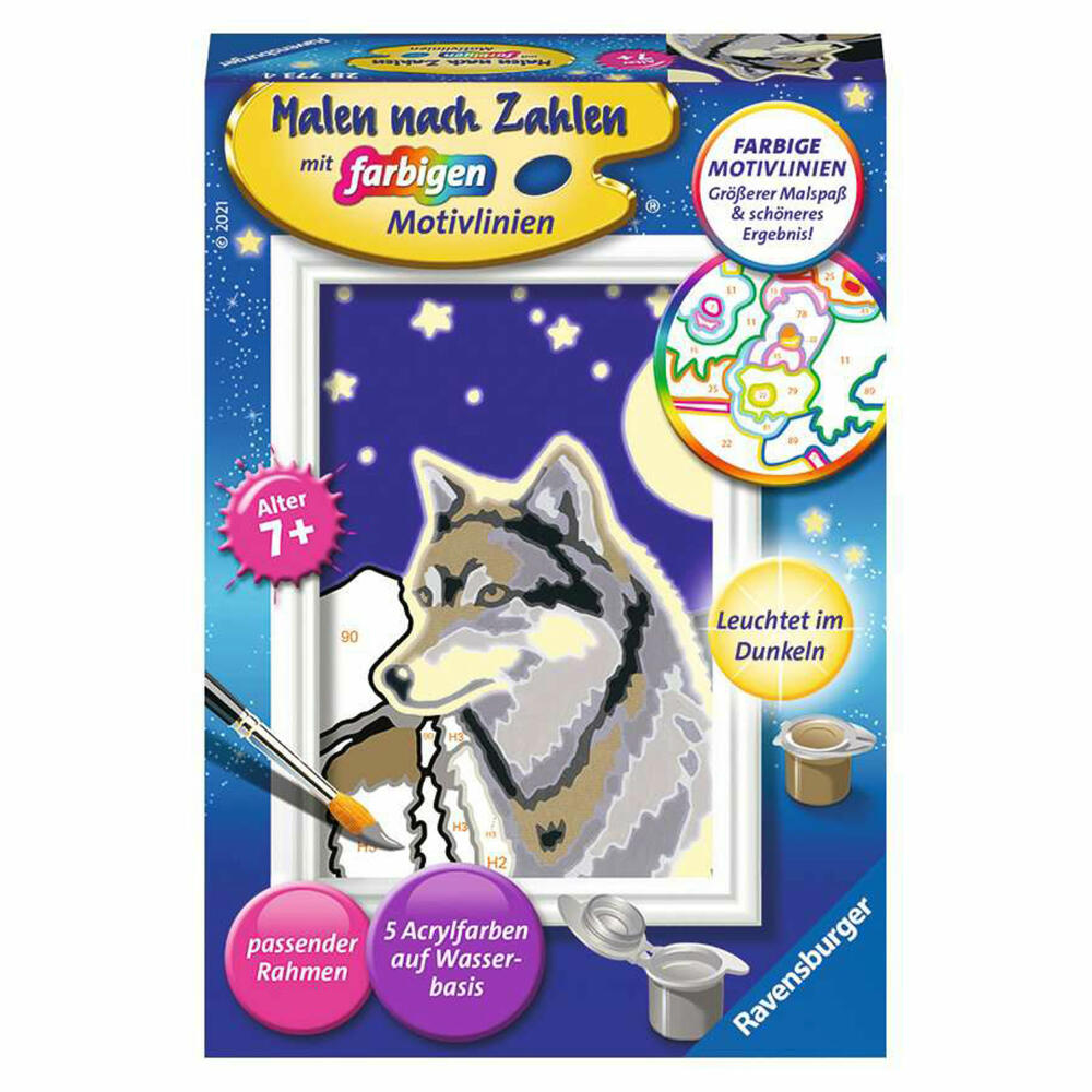 Ravensburger Malen nach Zahlen Wolfsportrait, Mal-Set für Kinder, 28773