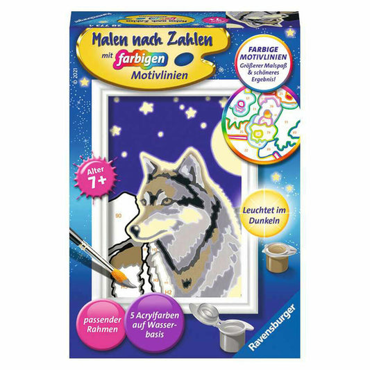 Ravensburger Malen nach Zahlen Wolfsportrait, Mal-Set für Kinder, 28773
