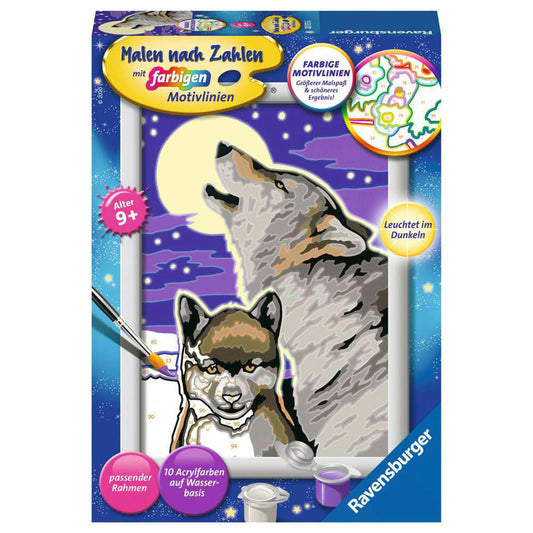 Ravensburger Malen nach Zahlen Mystische Wölfe, Mal-Set für Kinder, 28513