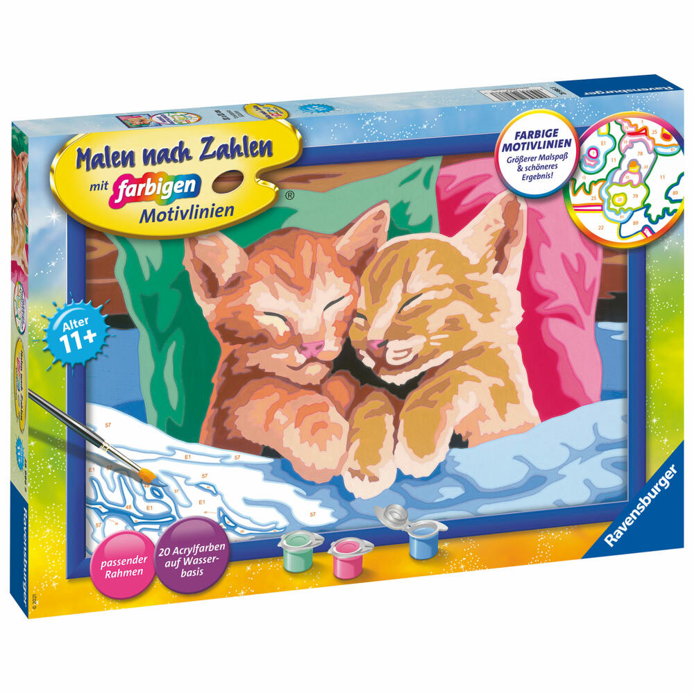 Ravensburger Paint by Numbers Cuddly Kittens, Painting Set, Coloring Page, Template, Picture, Children, 28986