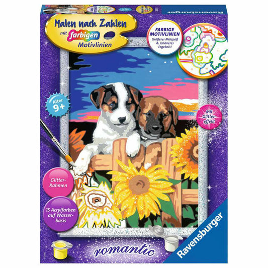 Ravensburger Paint by Numbers Puppies in the Sunset, Painting Set for Children, 28765