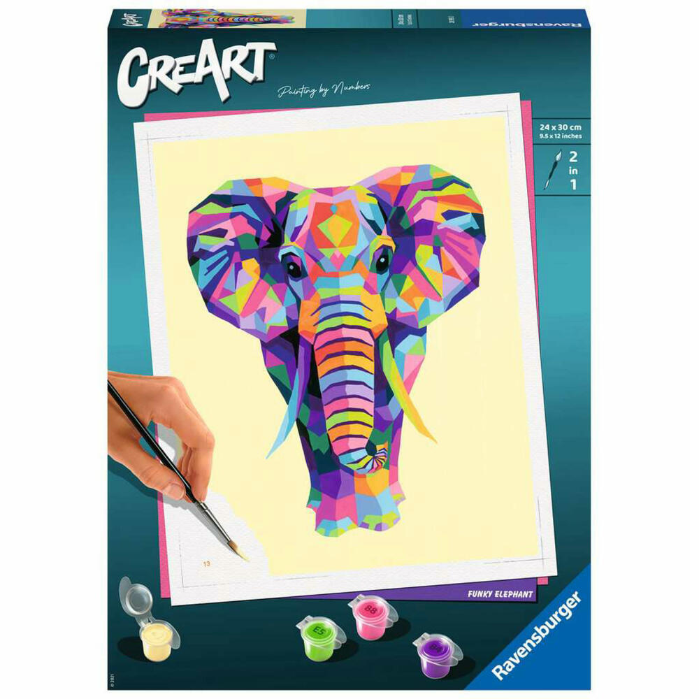 Ravensburger CreArt Funky Elephant, Malen nach Zahlen, Malset, Malvorlage, Malen, 28995