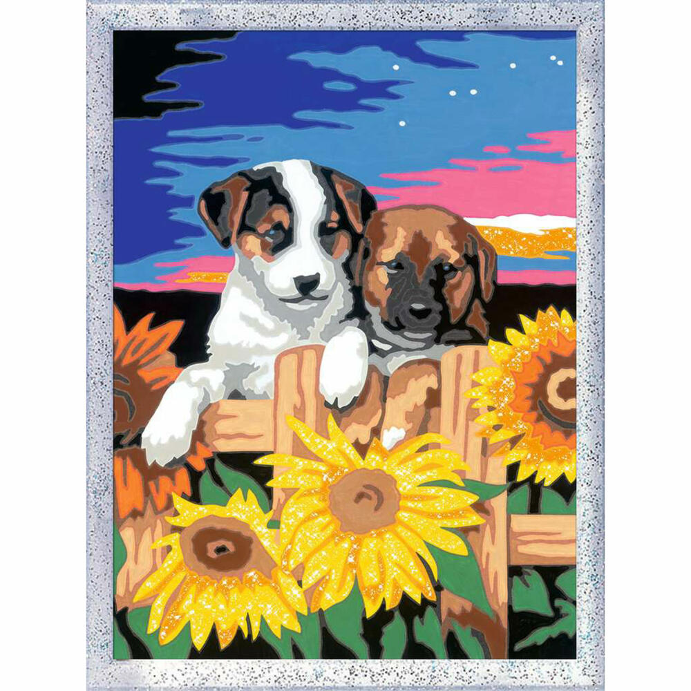 Ravensburger Paint by Numbers Puppies in the Sunset, Painting Set for Children, 28765