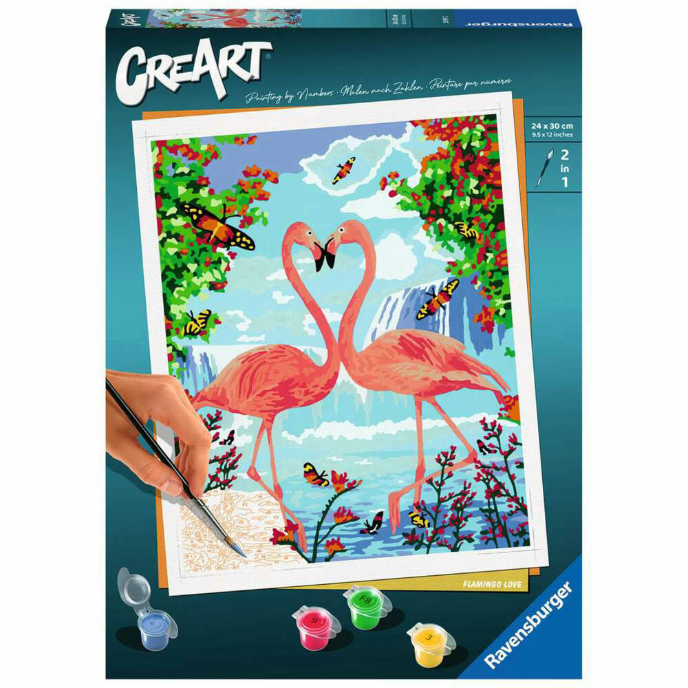 Ravensburger CreArt Flamingo Love, Malen nach Zahlen, Malset, Malvorlage, Malen, 28991