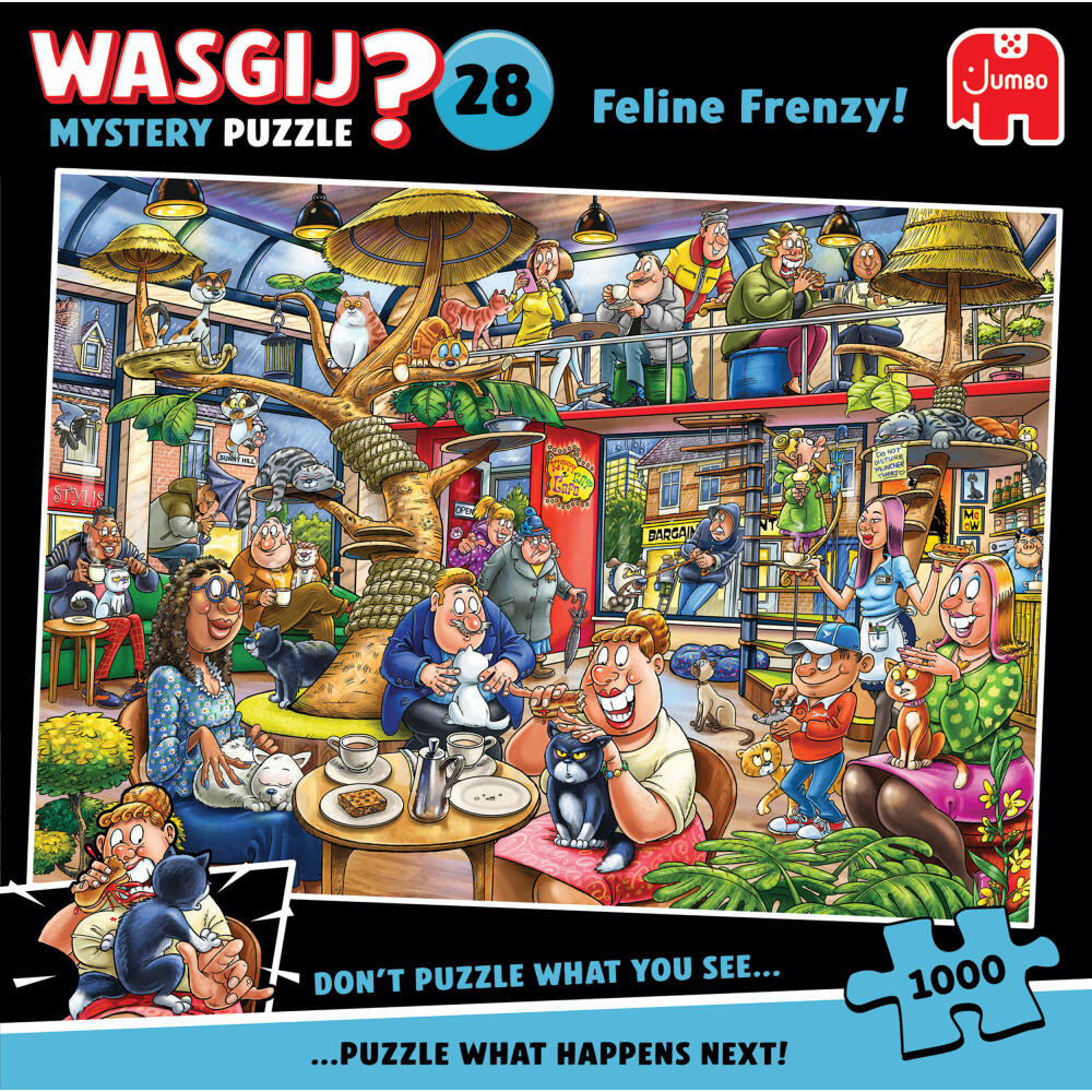 Jumbo Spiele Wasgij Mystery 28 Feline Frenzy, Puzzle, Erwachsenenpuzzle, 1000 Teile, 1110100506
