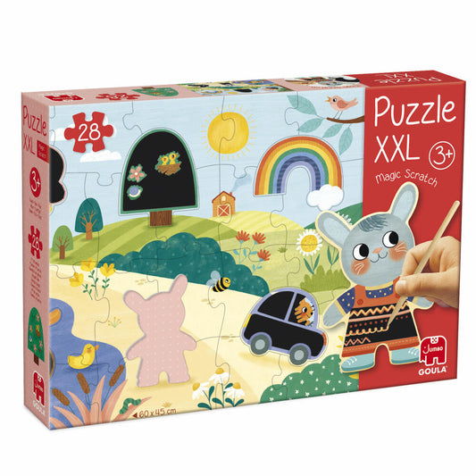 Jumbo Spiele GOULA XXL-Zauber-Kratz-Puzzle, Kinderpuzzle, Kratzbild, Kinder, 28 Teile, ab 3 Jahre, 1110100493
