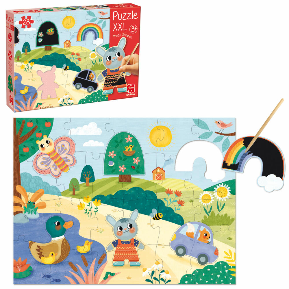 Jumbo Spiele GOULA XXL-Zauber-Kratz-Puzzle, Kinderpuzzle, Kratzbild, Kinder, 28 Teile, ab 3 Jahre, 1110100493