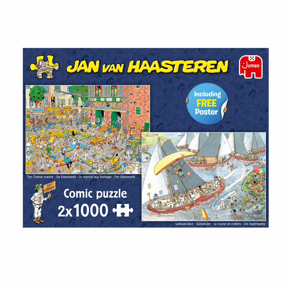 Jumbo Spiele Jan van Haasteren Der Käsemarkt & Die Segelregatta, Comic Puzzle, Erwachsenenpuzzle, 2 x 1000 Teile, 1110100037