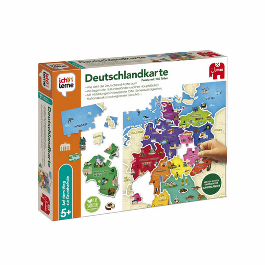 Jumbo Spiele Ich lerne Deutschlandkarte, Puzzle, Kinderpuzzle, Lernspiel, 130 Teile, ab 5 Jahren, 19927