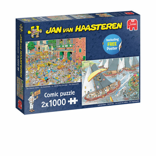 Jumbo Spiele Jan van Haasteren Der Käsemarkt & Die Segelregatta, Comic Puzzle, Erwachsenenpuzzle, 2 x 1000 Teile, 1110100037