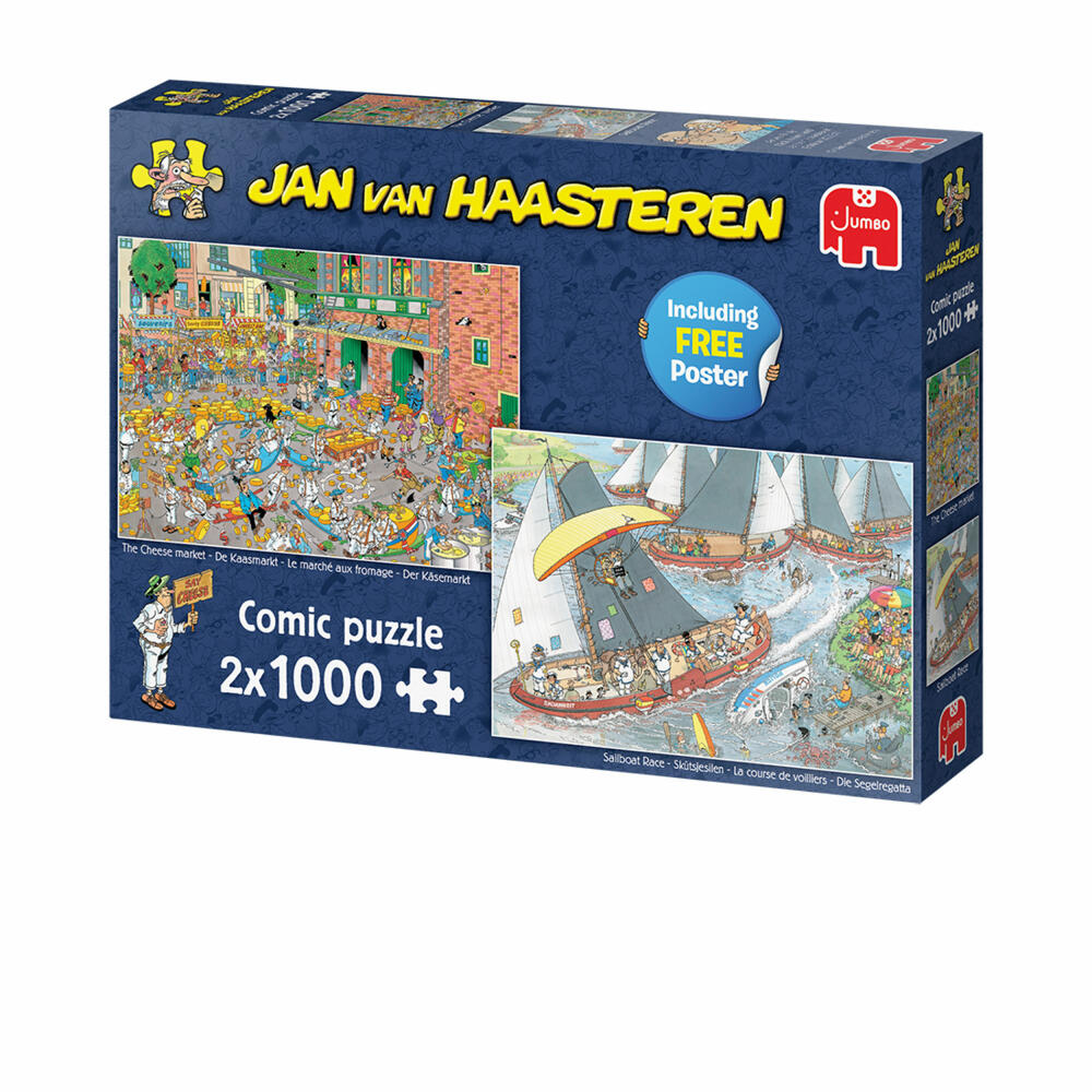 Jumbo Spiele Jan van Haasteren Der Käsemarkt & Die Segelregatta, Comic Puzzle, Erwachsenenpuzzle, 2 x 1000 Teile, 1110100037