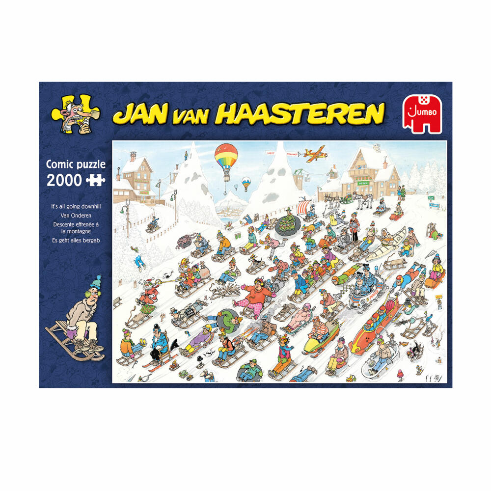 Jumbo Spiele Jan van Haasteren Es geht nur bergab, Comic Puzzle, Erwachsenenpuzzle, 2000 Teile, 1110100026