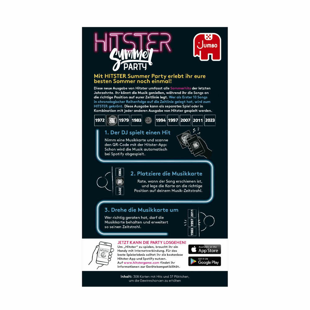 Jumbo Spiele Hitster - Summer Party, Musik Partyspiel, Ratespiel, ab 16 Jahren, 1110100357