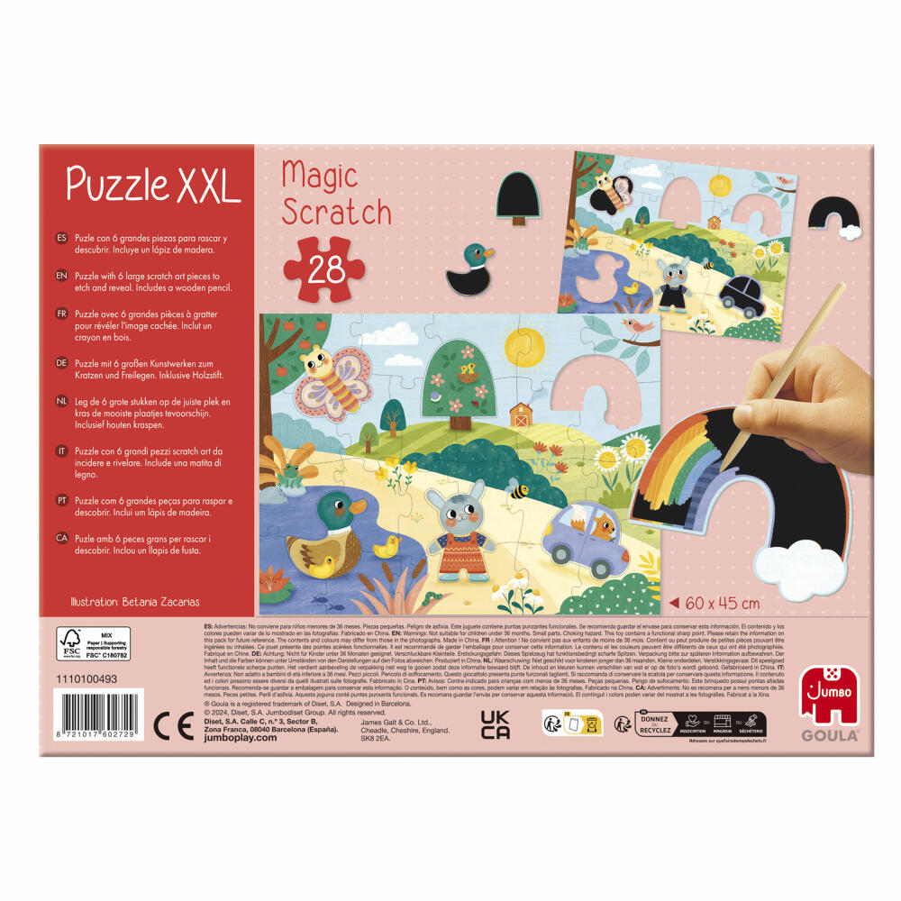 Jumbo Spiele GOULA XXL-Zauber-Kratz-Puzzle, Kinderpuzzle, Kratzbild, Kinder, 28 Teile, ab 3 Jahre, 1110100493