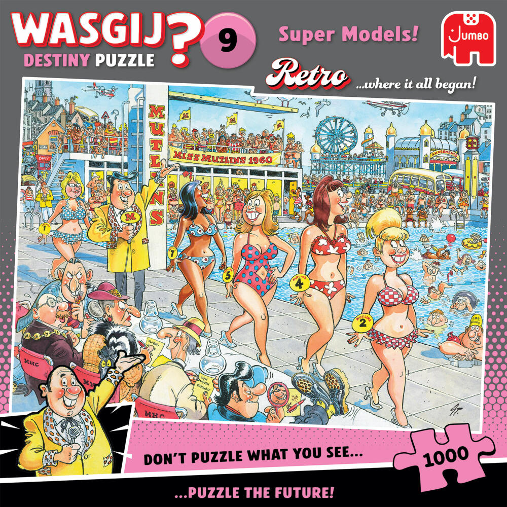 Jumbo Spiele Wasgij Retro Destiny 9 Super Models, Puzzle, Erwachsenenpuzzle, 1000 Teile, 1110100503