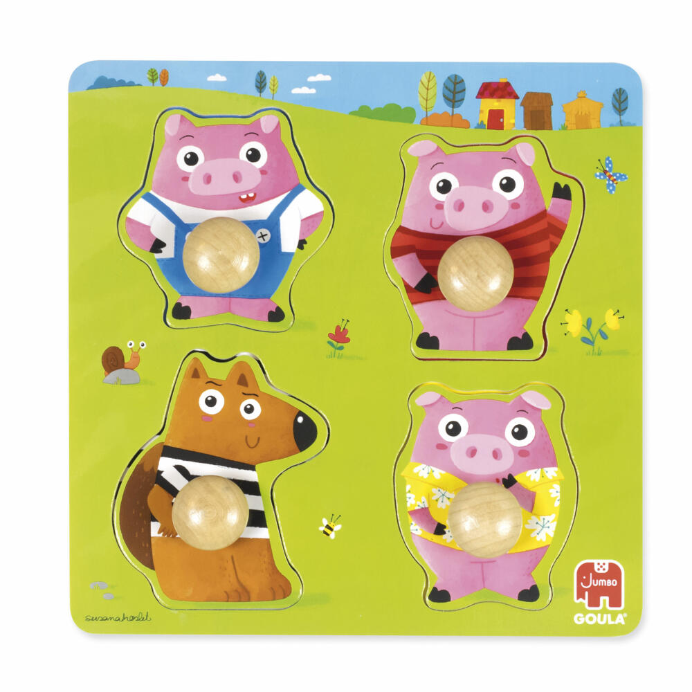 Jumbo Spiele GOULA Die 3 kleinen Schweinchen Puzzle, Holzpuzzle, Steckpuzzle, ab 12 Monaten, 59452