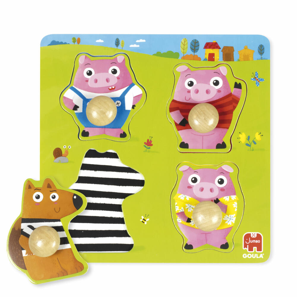 Jumbo Spiele GOULA Die 3 kleinen Schweinchen Puzzle, Holzpuzzle, Steckpuzzle, ab 12 Monaten, 59452