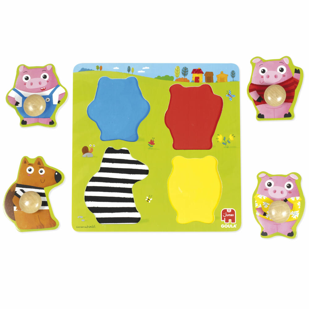 Jumbo Spiele GOULA Die 3 kleinen Schweinchen Puzzle, Holzpuzzle, Steckpuzzle, ab 12 Monaten, 59452